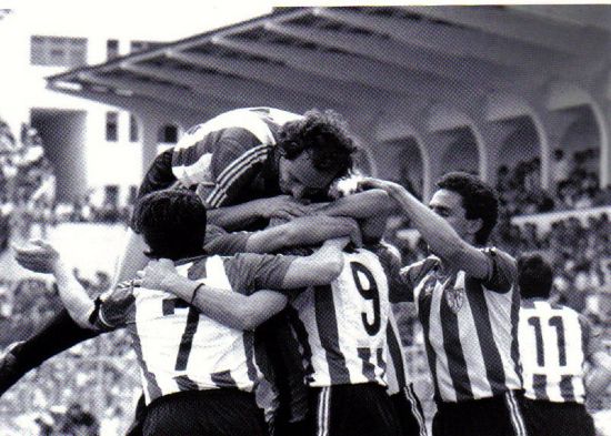 Celebrando uno de los goles en Las Palmas