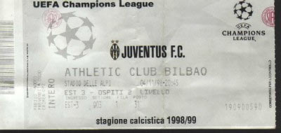Entrada del partido de la Champions League en Delle Alpi.Temporada 98-99