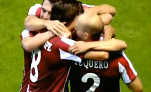 El Athletic celebrando un gol ante el Slaven</title><div style=position:absolute;top:-9999px;><a hre