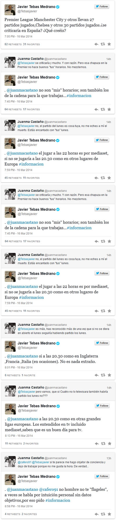 Pique entre Tebas y un periodista de Cuatro por los horarios de las teles