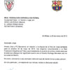 Carta del Athletic y del Barcelona pidiendo a la RFEF el Bernabéu