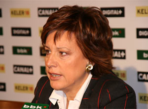 Ana Urkijo en la rueda de prensa de Ibaigane