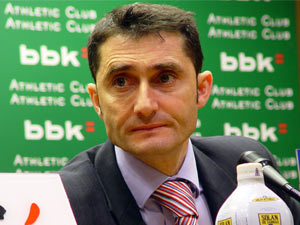 Valverde durante la rueda de prensa ofrecida en San Mamés tras el partido