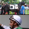 Aritz celebrando la victoria en el hipódromo de la Zarzuela