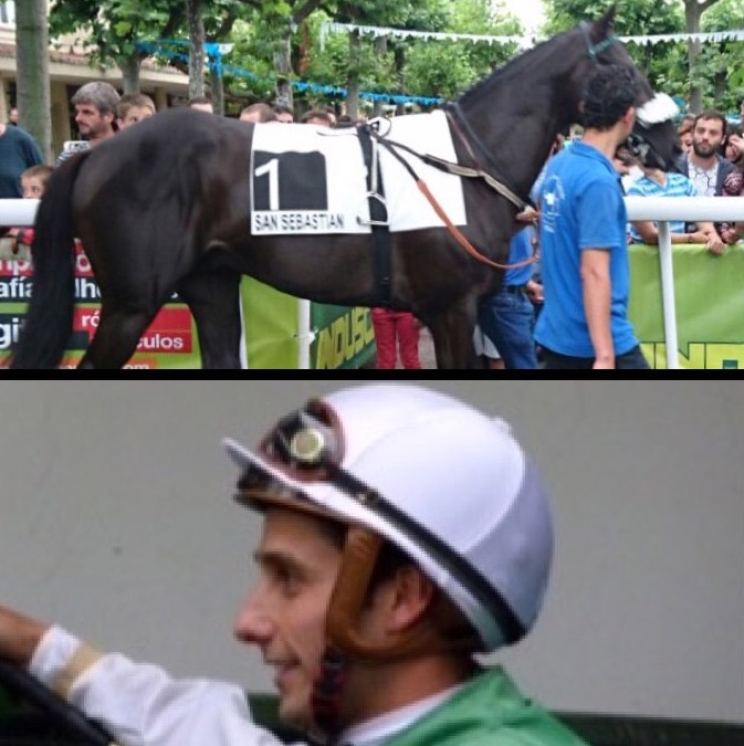 Aritz celebrando la victoria en el hipódromo de la Zarzuela