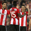 El Athletic celebra el gol de Aduriz ante el Partizan