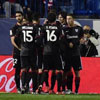 Los jugadores del Athletic celebran el gol de Laporte ante el Atlético