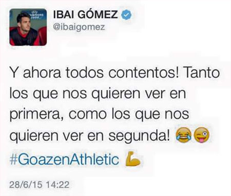 Mandó un ingenioso mensaje tras el ascenso del Bilbao Athletic a Segunda División