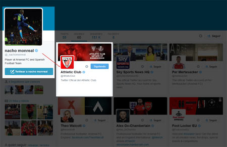 Monreal sigue al Athletic en Twitter y desata los rumores