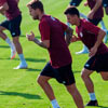 Varios jugadores durante el primer entrenamiento de la temporada 2018-19