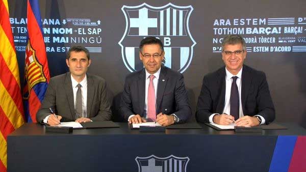 Valverde durante la rueda de prensa de presentación en el FC Barcelona